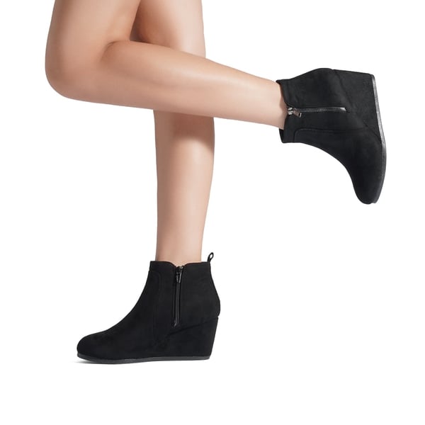 Pointed Toe Suede Wedge Bootie - BLACK SUEDE - 2